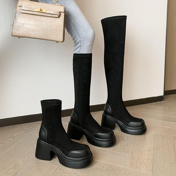 Thick-soled Over-the-knee Boots Elastic Thin Boots New High-heeled Velvet Thin Women's High Boots