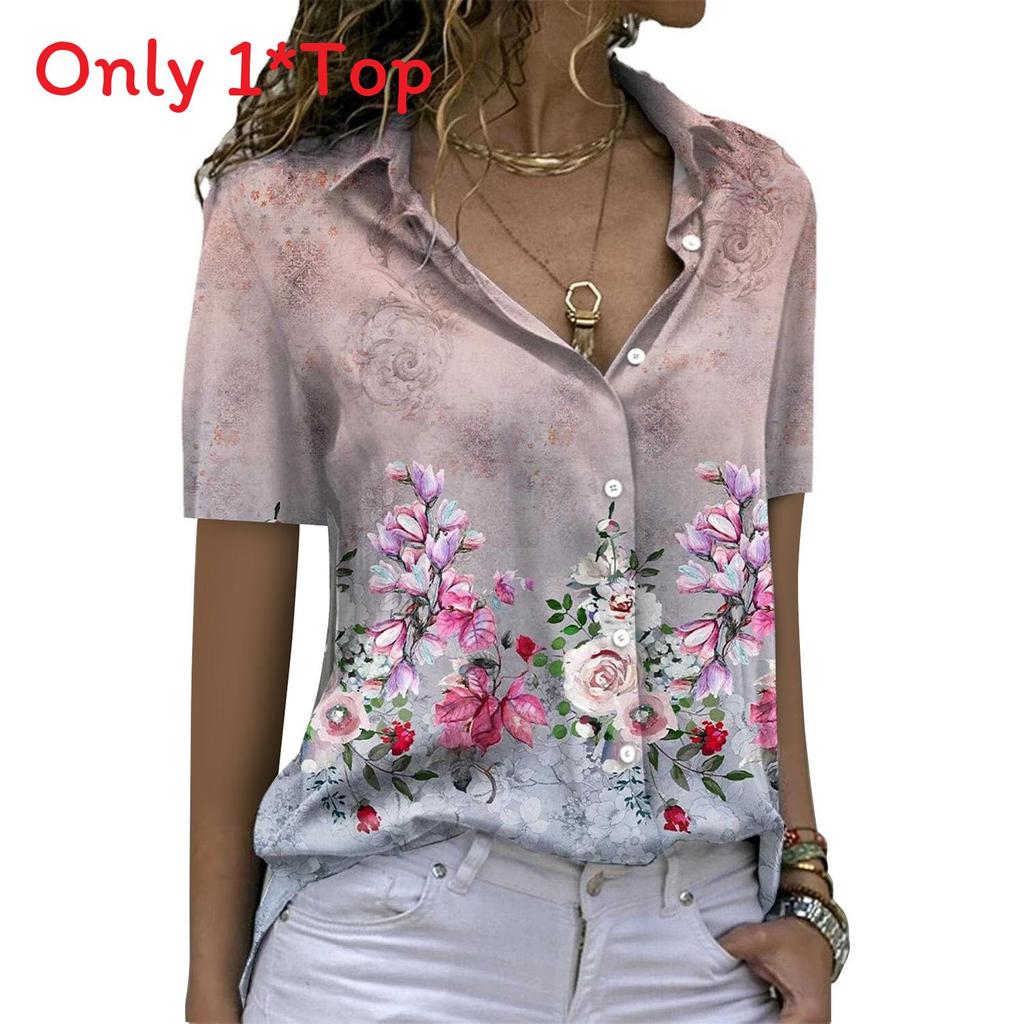 Floral Print Short Sleeve Shirt With Button Front For Casual Women