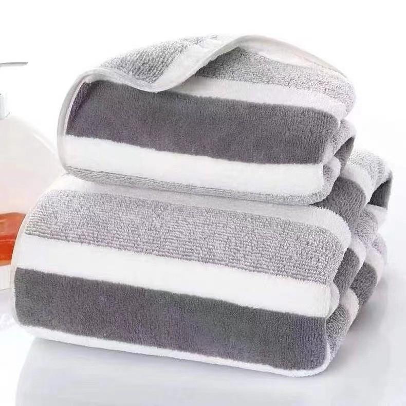 8-Piece Coral Fleece Bath & Face Towel Set with Wide Stripes - Adult Size