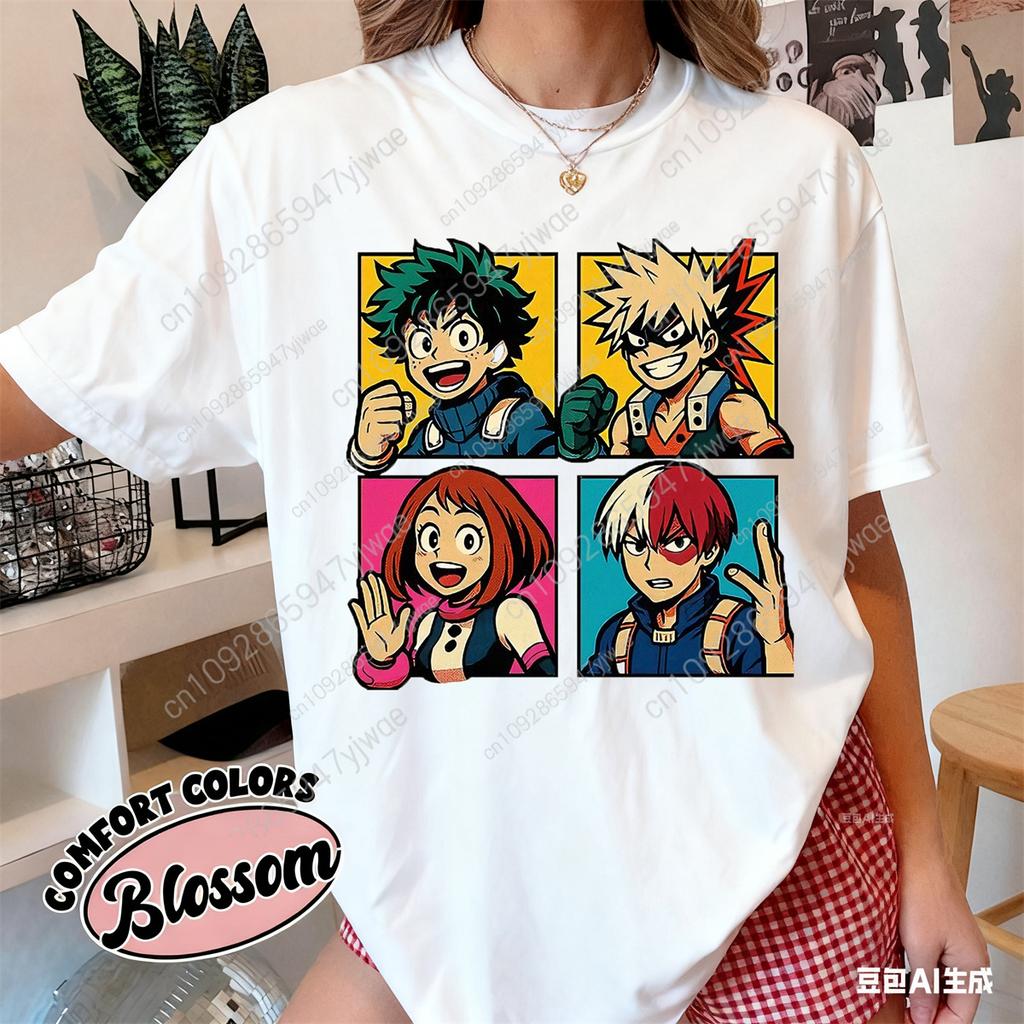 Koszulka My Hero Academia Deku Bakugo i Todoroki Koszulka z Grafiką Anime Koszulka dla Fana Koszulka Letnia Męska i Damska Koszulka Wysokiej Jakości