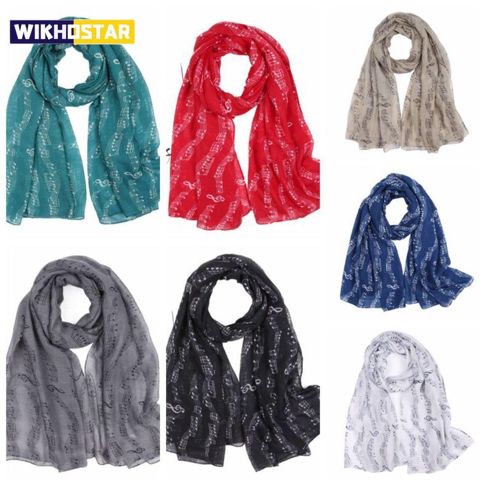 Colorful Musical Note Print Scarf Cotton Voile Smooth Musical Note Floral Shawl 180*80cm Casual Musical Note Floral Wrap Women
