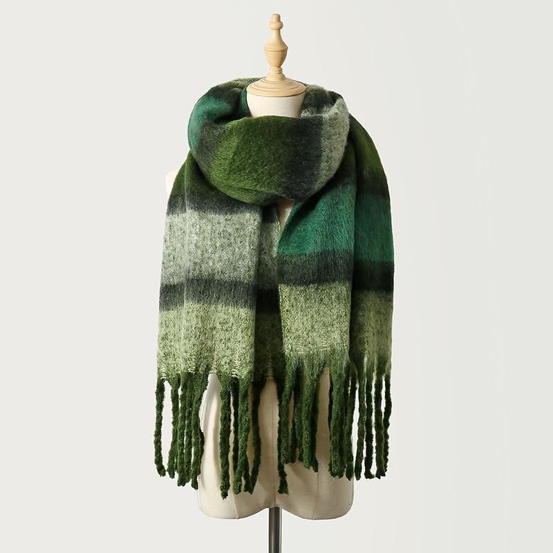 Striped scarf women's autumn and winter mohair color warm versatile shawl atmosphere scarf trendy fashion