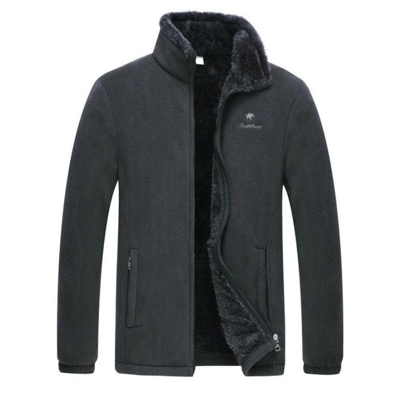 Winter Sports Fleece Jacket Men's Casual High-end Embroidered Zipper Pocket Warm Polar Jacket Male Outdoor Cold-proof Outwear