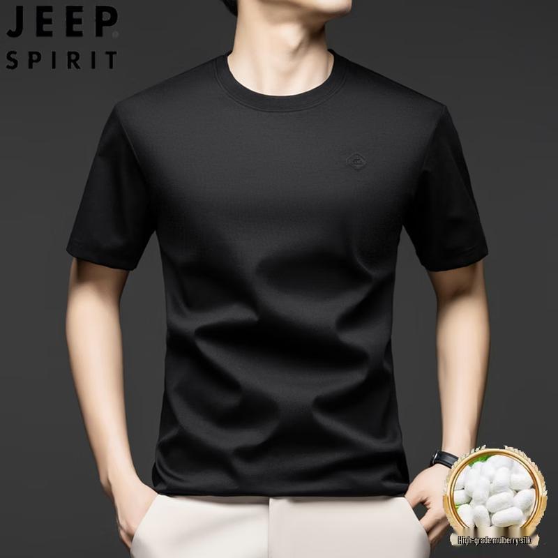JEEP SPIRIT Men s Mulberry Silk Blend Seamless Round Neck T-Shirt L