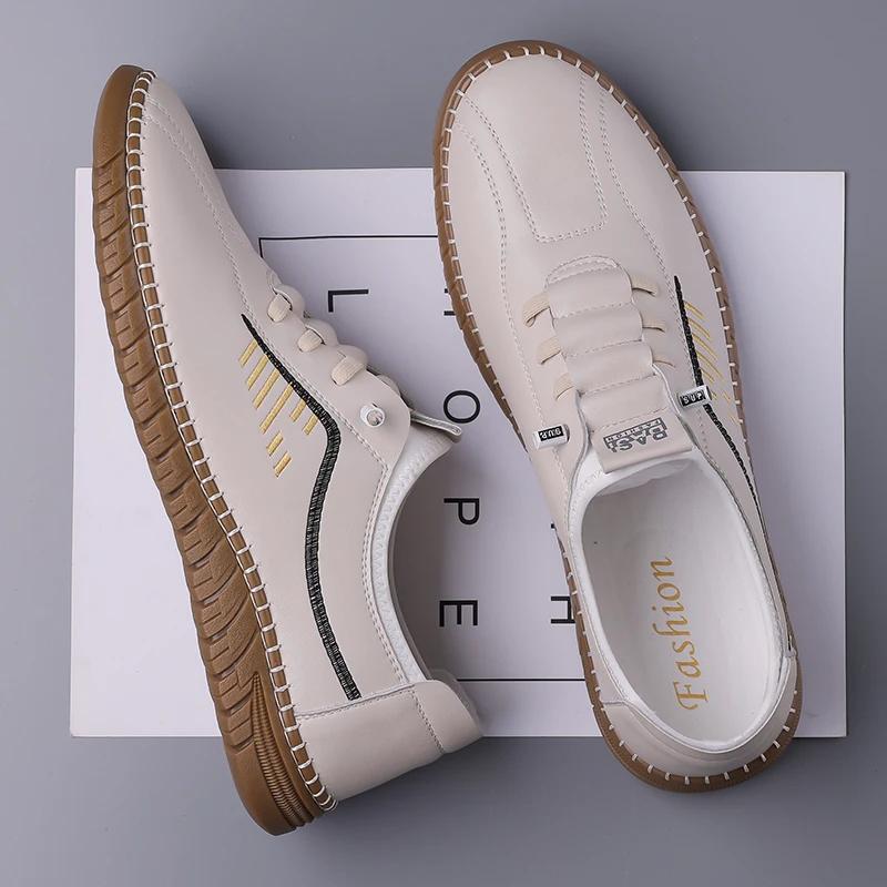 Handgefertigte Leder Freizeitschuhe Herren Design Sneaker Mann Atmungsaktive Lederschuhe Herren Outdoor Skateschuhe