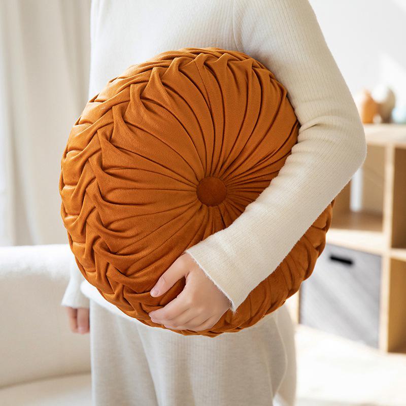 Nordic Minimalist Round Cream Plush Embroidered Throw Pillow for Sofa