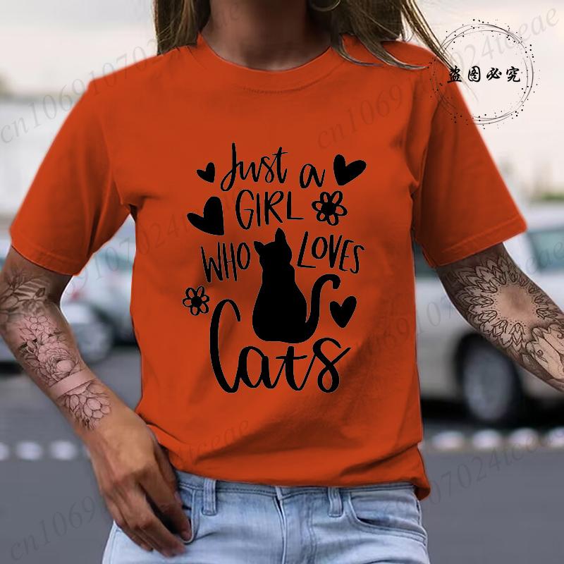 Summer New Clothing Unisex T-Shirt Harajuku Streetwear Just A Girl Who Loves Cats Graphic Clothing Cat Pet Lover Unisex Top Tee