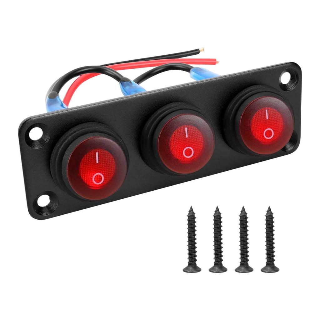 Rocker Switch Panel Red Light LED Panel Replaces Hardware Pre Wired on Off Toggle Switch for RV Work 12-24V Cars Yachts