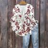 Women's Fashion Button V-Neck Ruffle Seven Sleeve Blouse Floral Printed Top