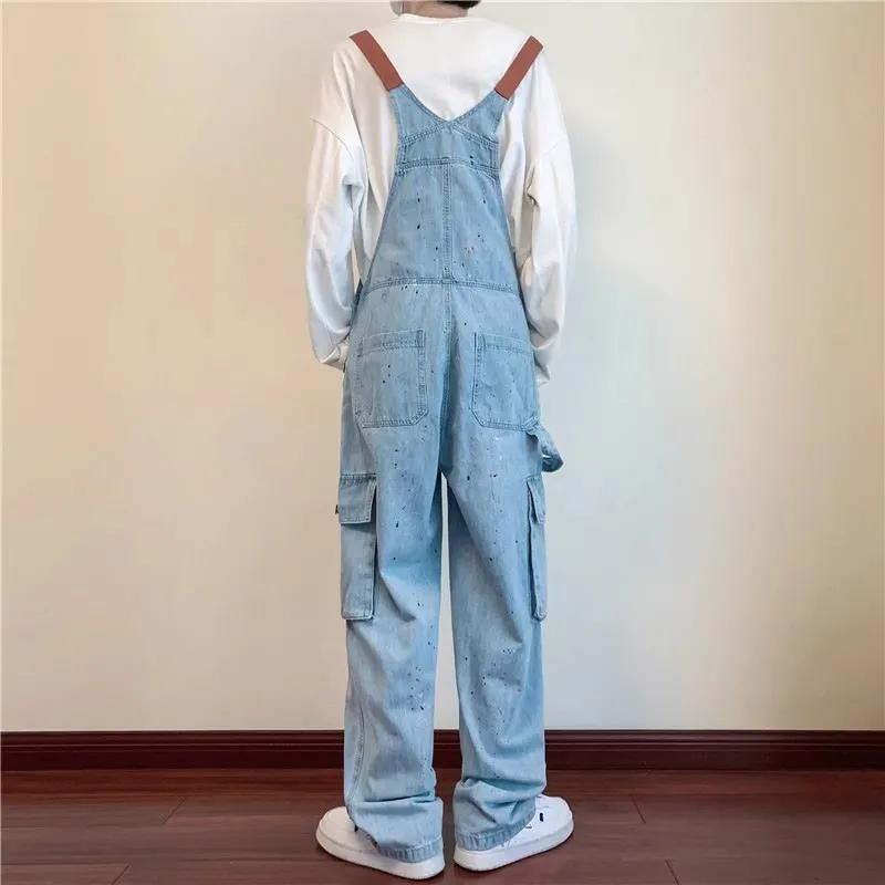 Autumn Splashing Ink Design Denim Overalls Men's Oversize Korean Version of Loose Retro Tooling Trousers