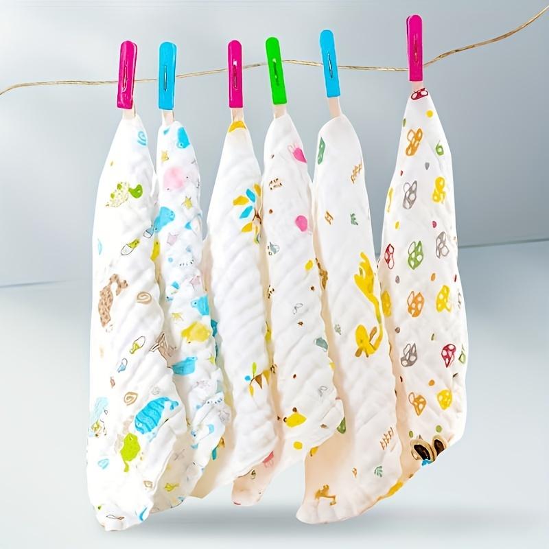 5pcs Soft Absorbent Kids Washcloths Cute Printed Square Towels Lightweight Skin Friendly Baby Face Hand Bath Cotton Cloth