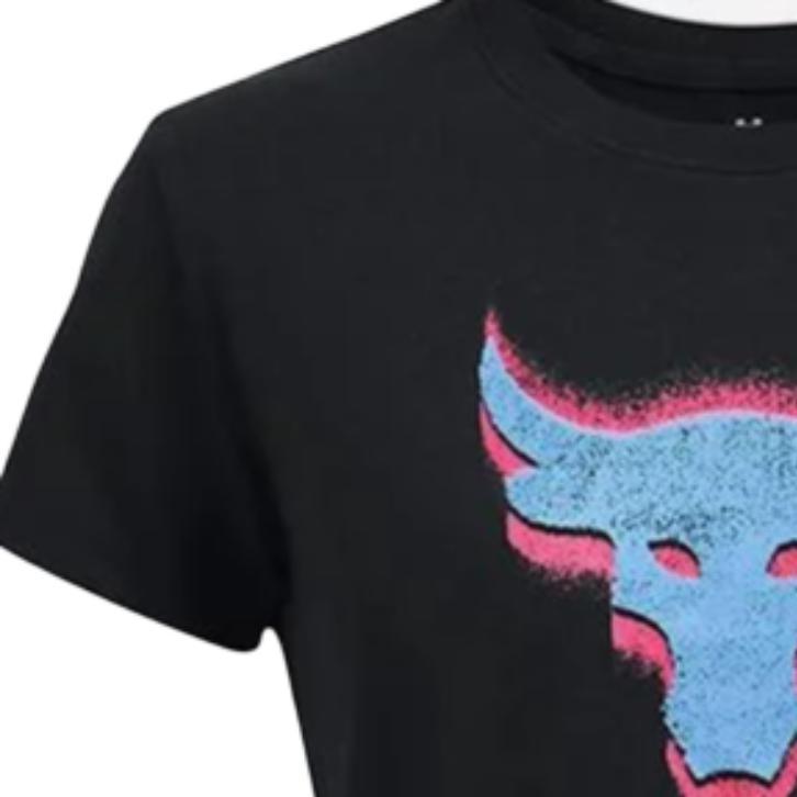 Under Armour Project Rock Logo Animal Print Crew Neck T-Shirt Women Tops Black 1382708-001