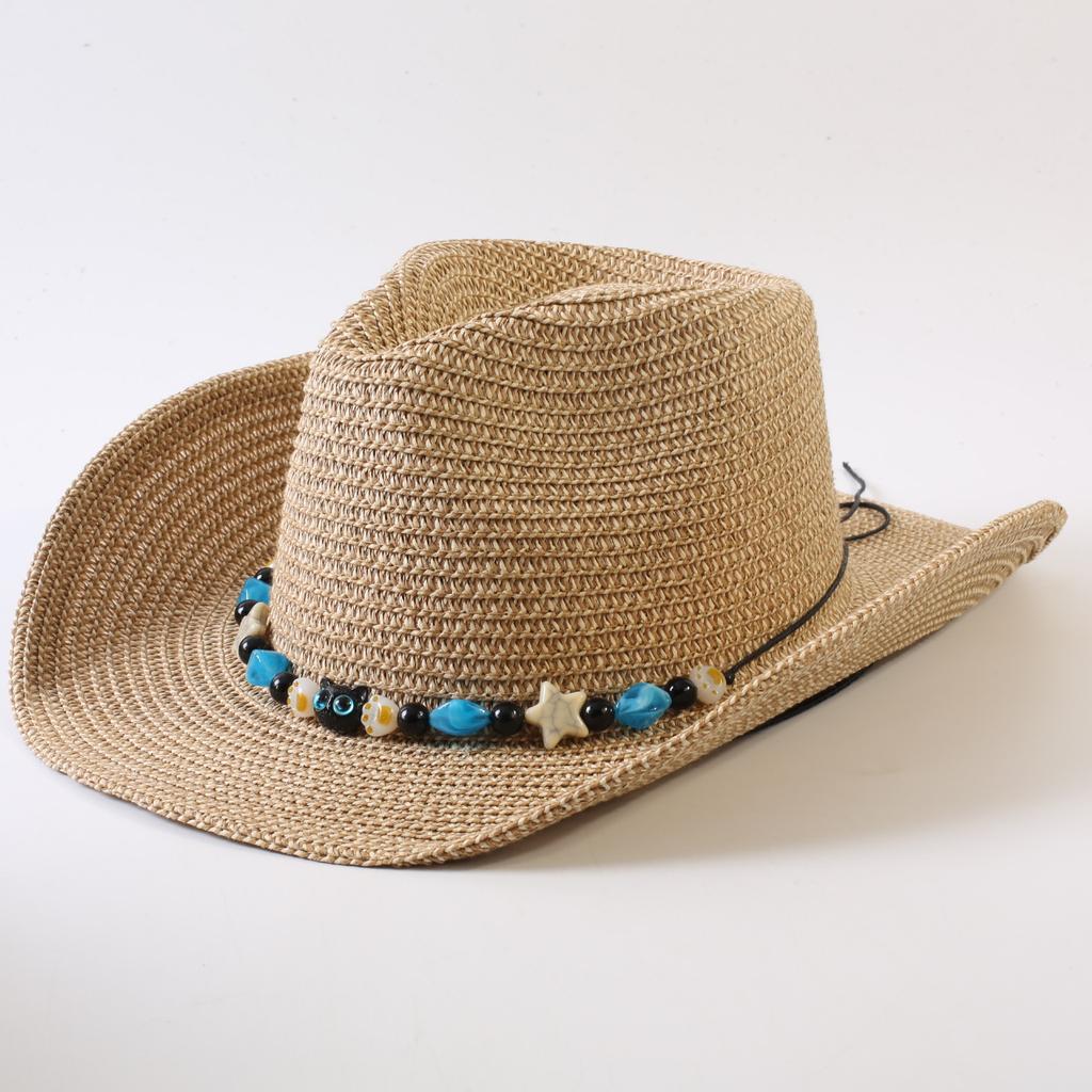 Popular sombrero de vaquero occidental clásico tejido de paja europeo y americano para hombres y mujeres, sombrero de copa tejido de moda para exteriores, estilo OL