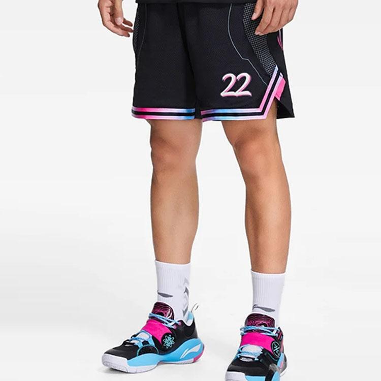 Li Ning Sports Basketball Series Mesh Digital Print Basketball Shorts Men Shorts Black AAPS021-2
