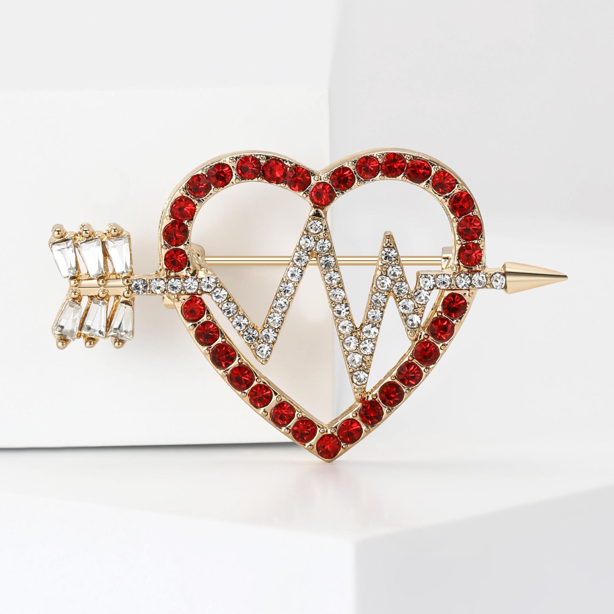 Valentine s Fashion Rhinestone Arrow Through Heart Brooch for Women Love Pins Keychain Event Party New Gifts Jewelry Accessories