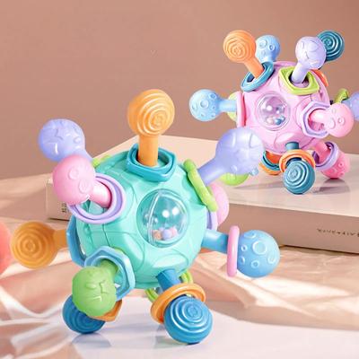 Baby Toys 0 12 Months Rotating Rattle Ball Grasping Activity Baby Development Toy Silicone Rattles Baby Sensory Toys for Babies