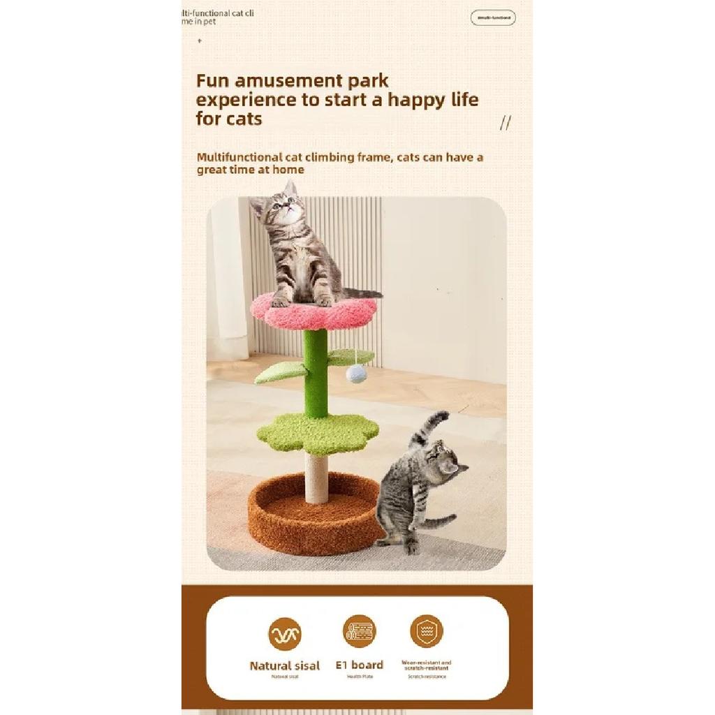 Small Flower Cat Tree with Sisal Scratch Board and Cat Bed, Space-Saving Cat Tower for Indoor Cats, Pet Decor