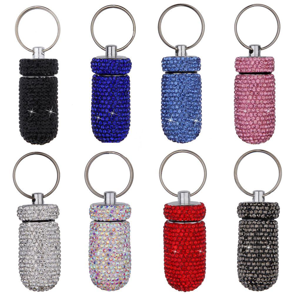 

Granule Storage Box Rhinestones Capsules Organizer Key Ring Travel Pill Case Bling Medicine Bottle білий