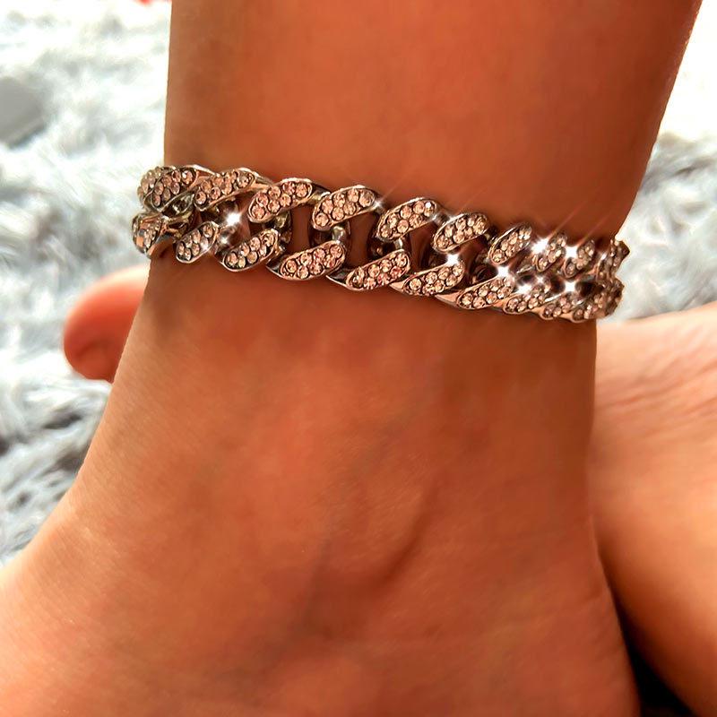 New Trendy Gold Hip Hop 12mm Wide CZ Diamond Miami Cuban Chain Anklet