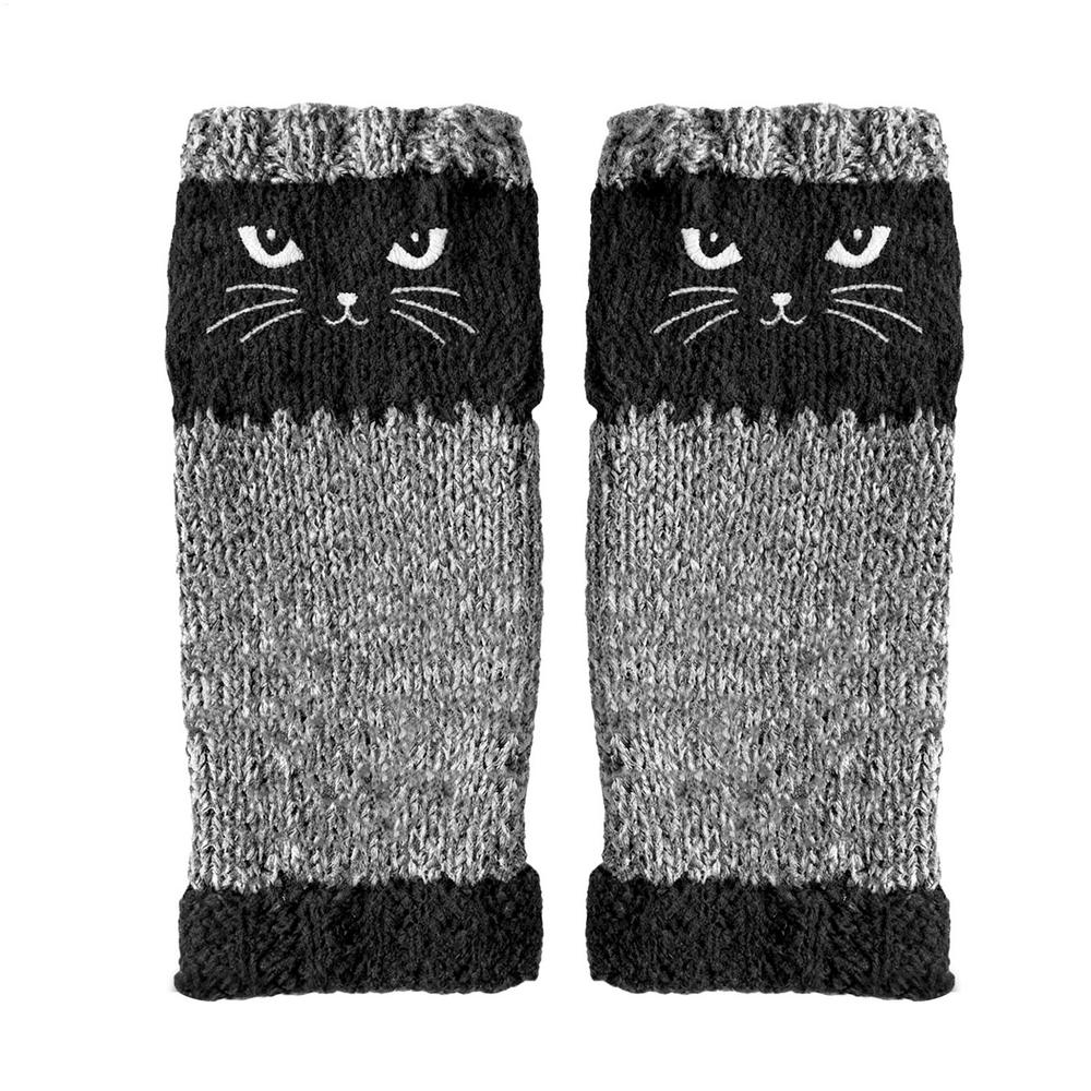 

Cat Embroidery Fingerless Gloves for Women - Knit Warm Open Finger Gloves for Cat Lovers, Daily Commute, Outdoor Activities чёрный