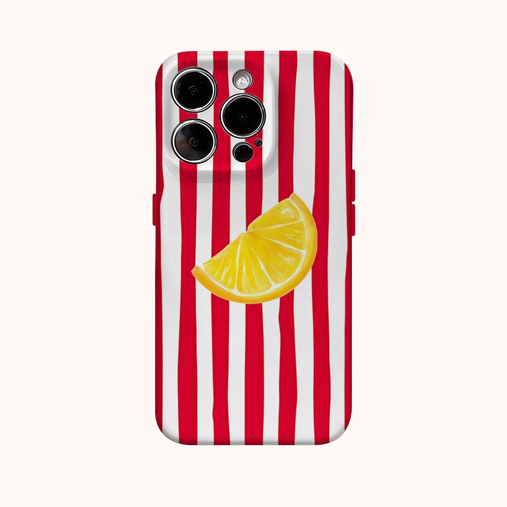 Red Striped Lemon Cute Phone Case for IPhone 16 15 14 13 12 11 X XS XR XSMAX 7 8 Pro Max Plus Double-layer Back Cover