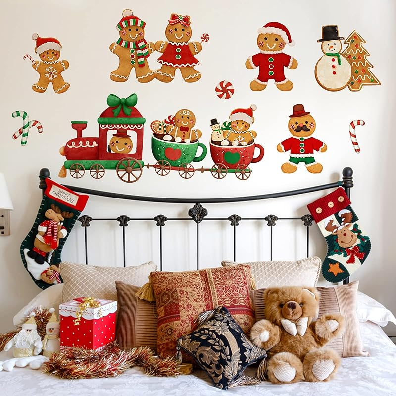 Yovkky Merry Christmas Wall Decals Stickers, Xmas Tree Max Dog 2026 New Year Bedroom Decor Home Kitchen Decorations, Winter Holiday Red Green Polka