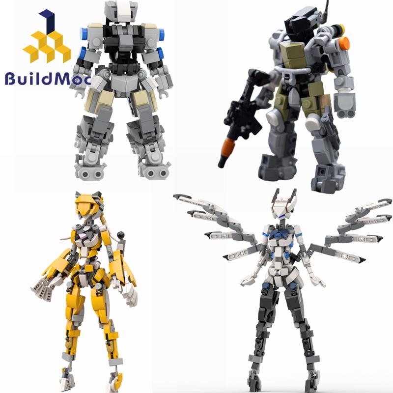 Buildmoc Creative Female Robot Mobile Suit Girl Mecha Armor Mech Model Building Blocks Bricks Toys for Children Kids Gifts