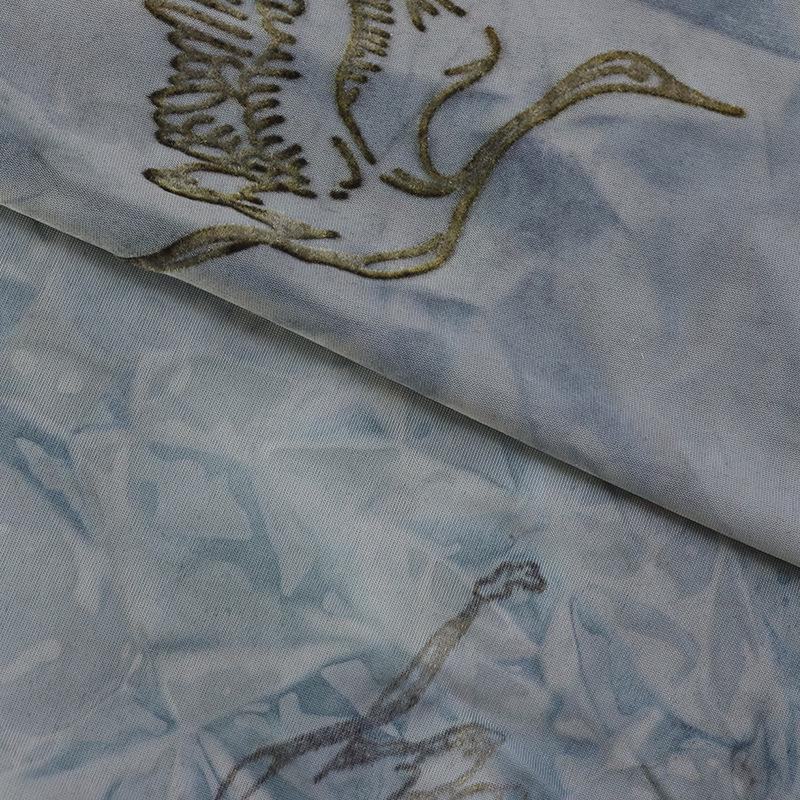 IJszijde Kraanvogel Bloemen Tie-Dye Etnische Stof voor Lente/Zomer Rokken & Danskleding