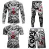 Set Base Layer Sportivo a Compressione da Uomo - Top a Manica Lunga Stampato Traspirante Elasticizzato Pantaloni Corsa Palestra Ciclismo Escursionismo