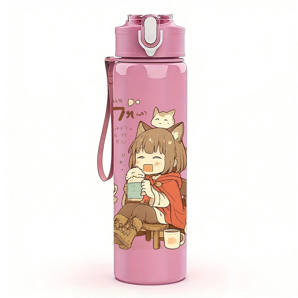 1PC Cat Coffee Easter Scene 750ml Color Plastic Sports Water Bottle Leakproof Flip Straw Lid Suitable for Sports Office Home Use