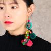 Retro contrasting pom-pom earrings, exaggerated personality, bohemian vacation long fringed temperament earrings for women