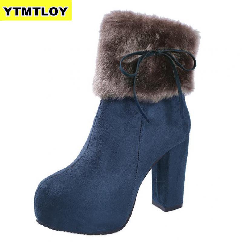 Zapatos de invierno Botas de mujer Moda De tacón alto de mujer Peluche  Pelaje cálido Marca De tobillo Botas de plataforma Botas de plataforma Botas  altas comprar a buen precio — entrega