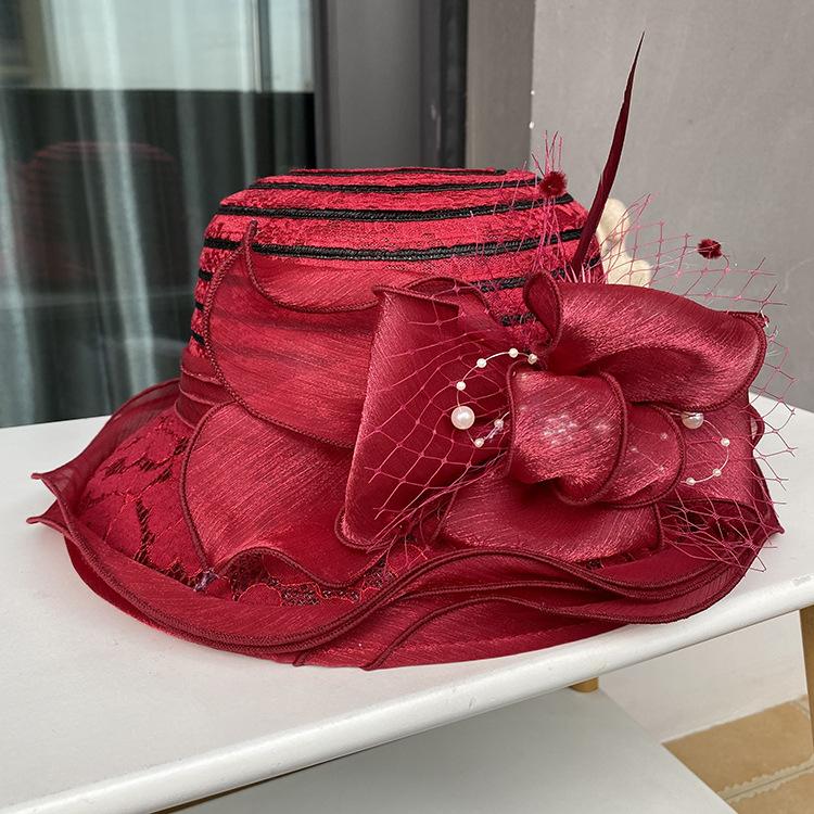 Lace Lace Sun Hat Temperament Elegant Pearl Flower Bucket Hat Ladies Summer Breathable Sun Hat