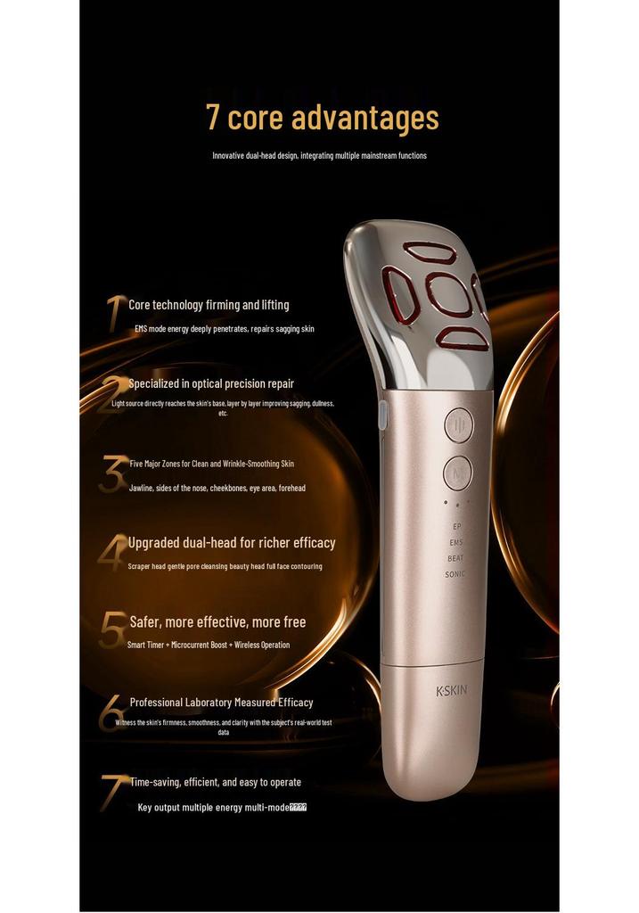 Golden Rice Facial Microcurrent Device: Home Beauty Massager & Skin Scraper Cleanser