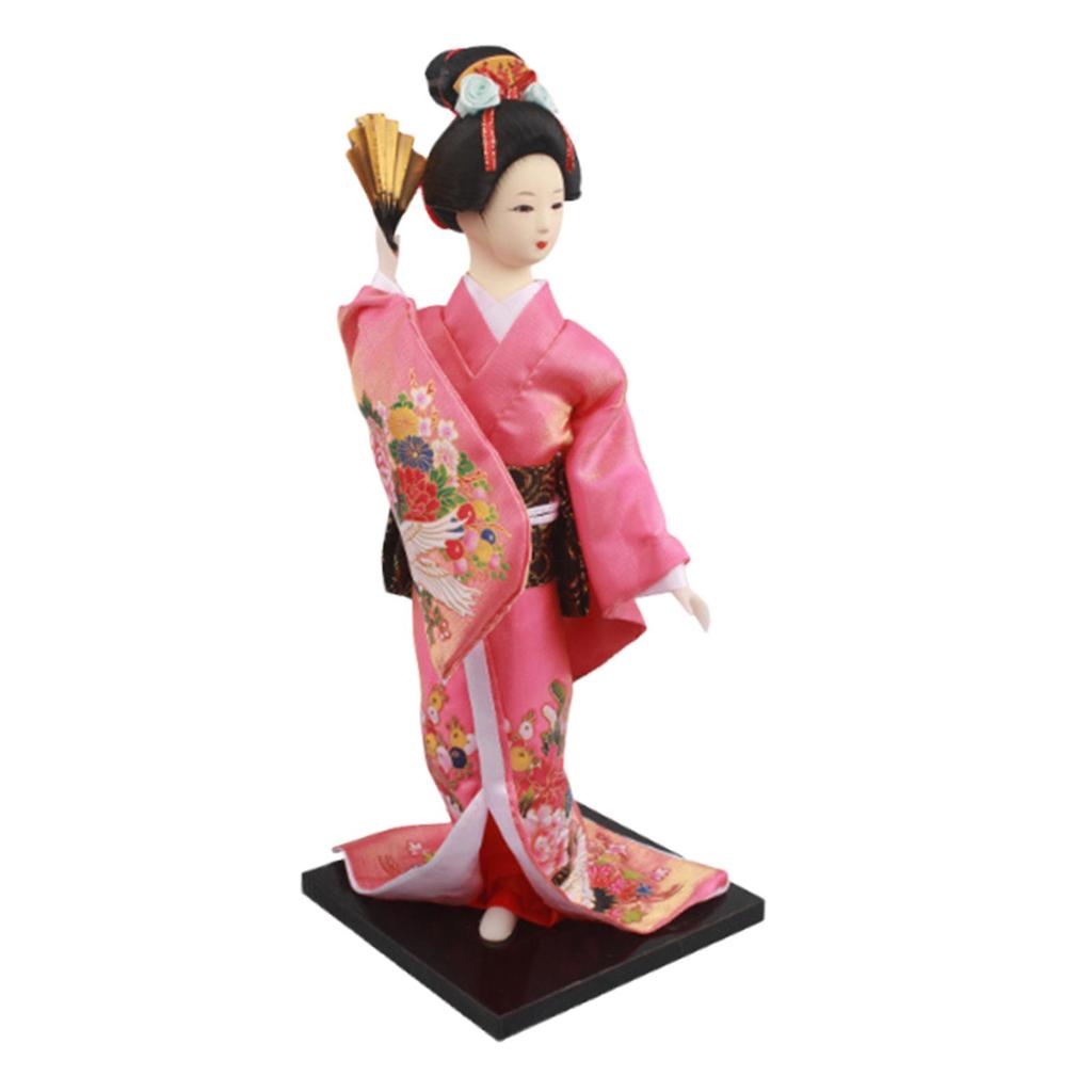 Ethnic Japanese Geisha Girl Statue Miniature Figurine Free Standing Kimono Doll Asian Geisha Doll for Home Office Decoration