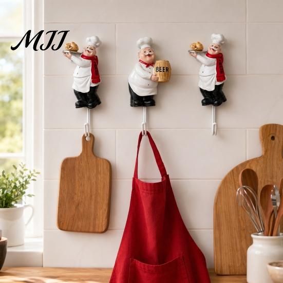 Decorative Kitchen Wall Hook Cute Chef Shape Hook, Strong Resin No Punch Adhesive Bathroom Backing for Home Hang Utensils Dishcloths Aprons Durable
