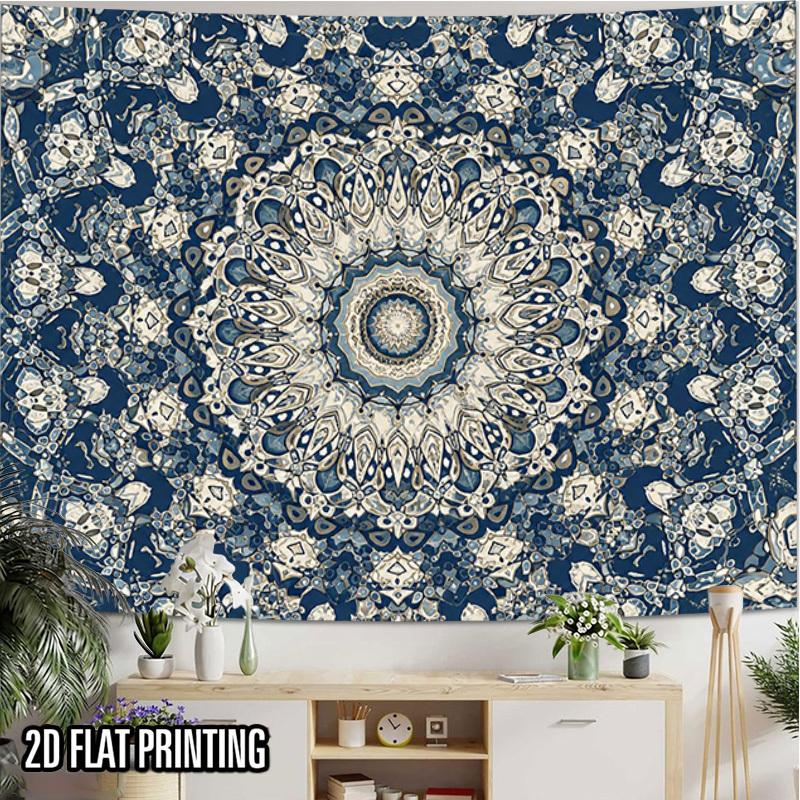 2D Flat - 2D Flat - 2D Flat 1pc Tapestry Mandala Geometric Wall Hanging, Elegant Blue Pattern Cultural Background Decoration Background Photo Props, P