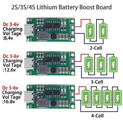 18650 Tip-C 8.4V 12.6V 16.8V Lityum Pil Şarj Yükseltme Kartı 2S 3S 4S Takviye Modülü