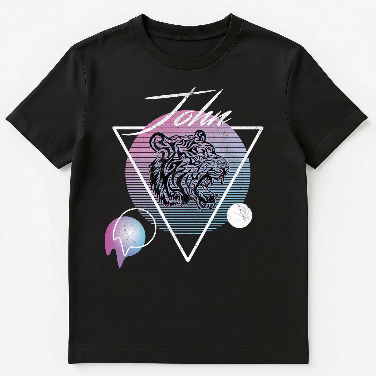 John Name Retro Vaporwave Aesthetic Art Style Tiger Unisex T-Shirt L
