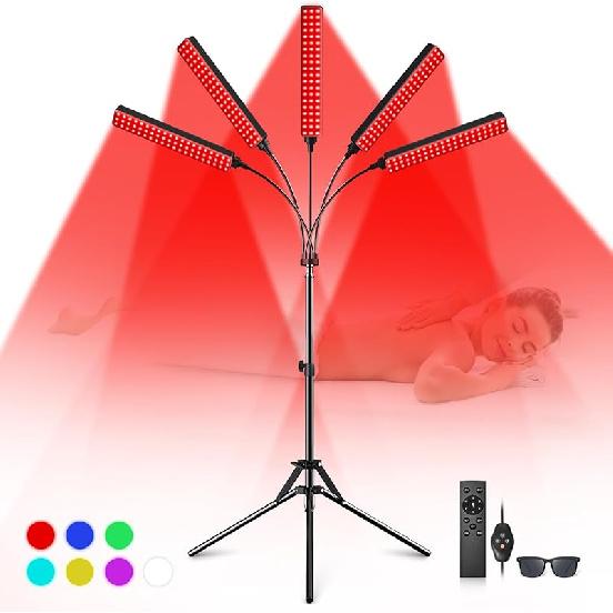 Светотерапия красным светом для лица и тела, устройство для светотерапии красным и инфракрасным светом с 5 насадками, устройства для светотерапии красным светом для всего тела 7 цветов, 660 нм и 850 нм Ближний