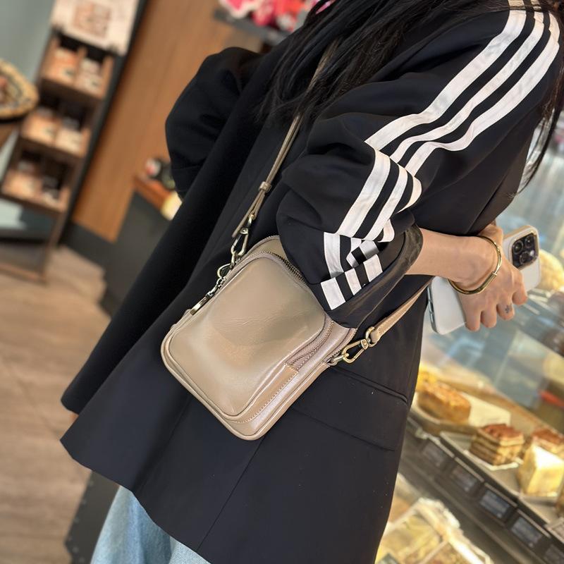 Pure Cowhide Messenger Bag, Mobile Phone Bag, Women'S Versatile Leather Vertical Casual Shoulder Bag
