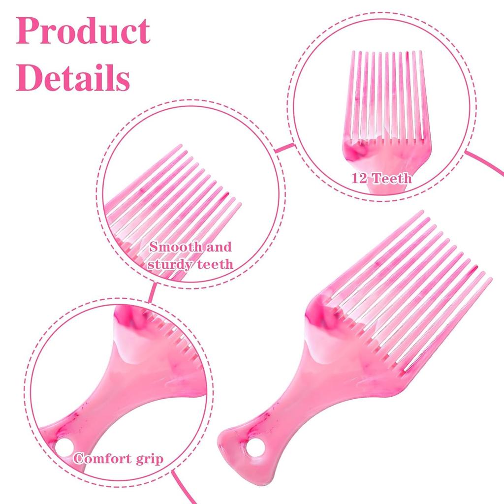 2 PCS Pink Hair Picks for Women, Wide Tooth Hair Pick Comb, Hanging Pick Combs for Curls Women Men