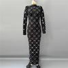 Elegant Western Retro Bandage Dress - Long Sleeve Evening Gown with Hot Drill Detailing