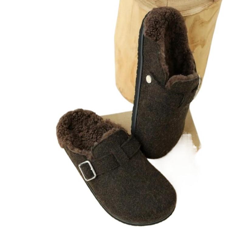Winter Low Heel Modern Slippers Pull on Solid 2024 High Quality Women's Shoes Shallow Novelty Outside Cow Suede Women's Slippers