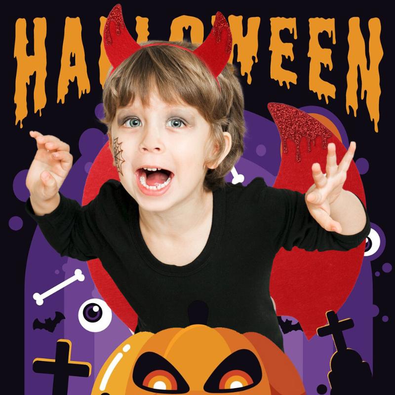 New Style, Halloween, Adult, Children, Red Devil Set, Headband, Wings, Ghost Festival Set, Dress Up Props