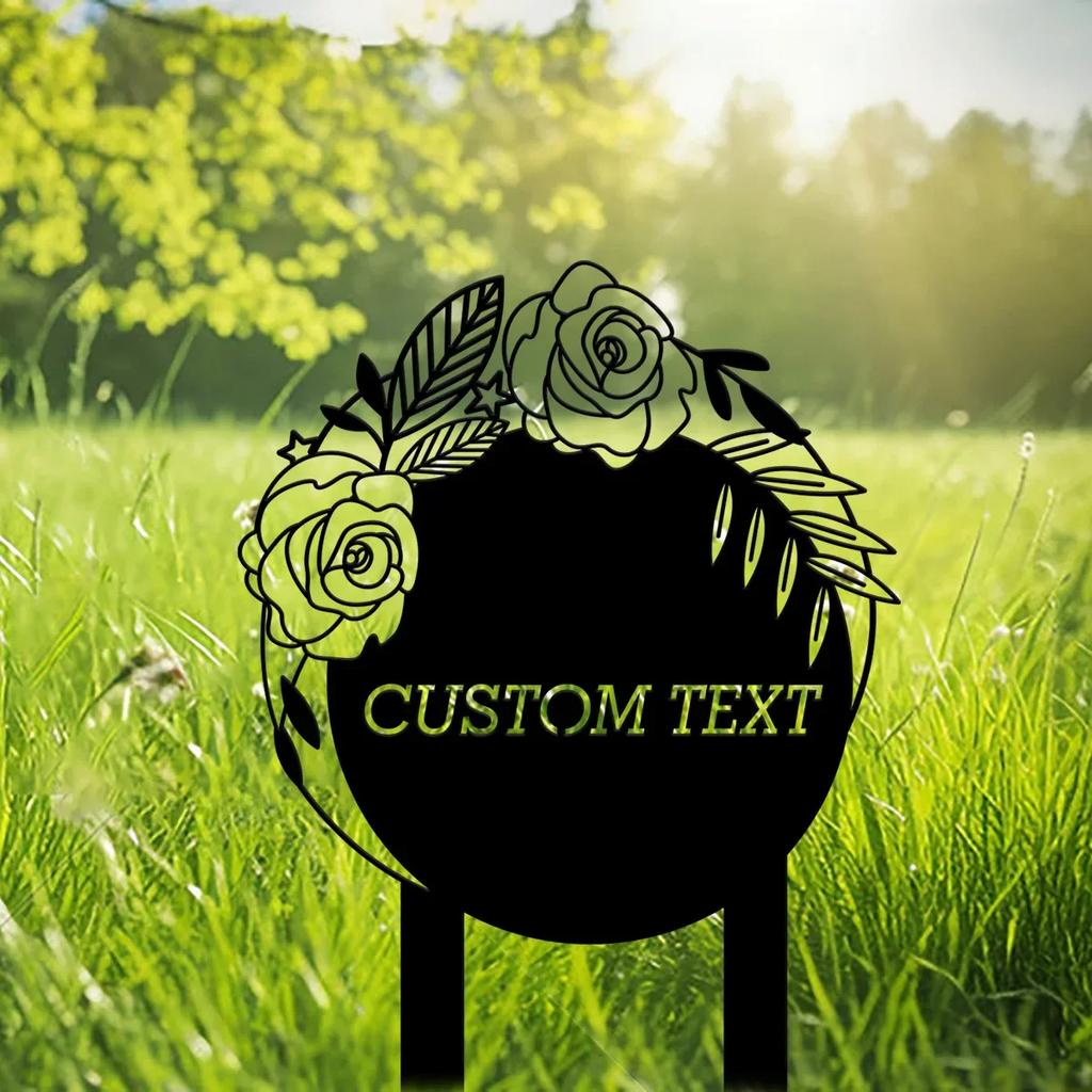 **Metal Garden Stake Yard Sign Personalized Gift**  **Metal Rose Garden Decor Custom Yard Art**