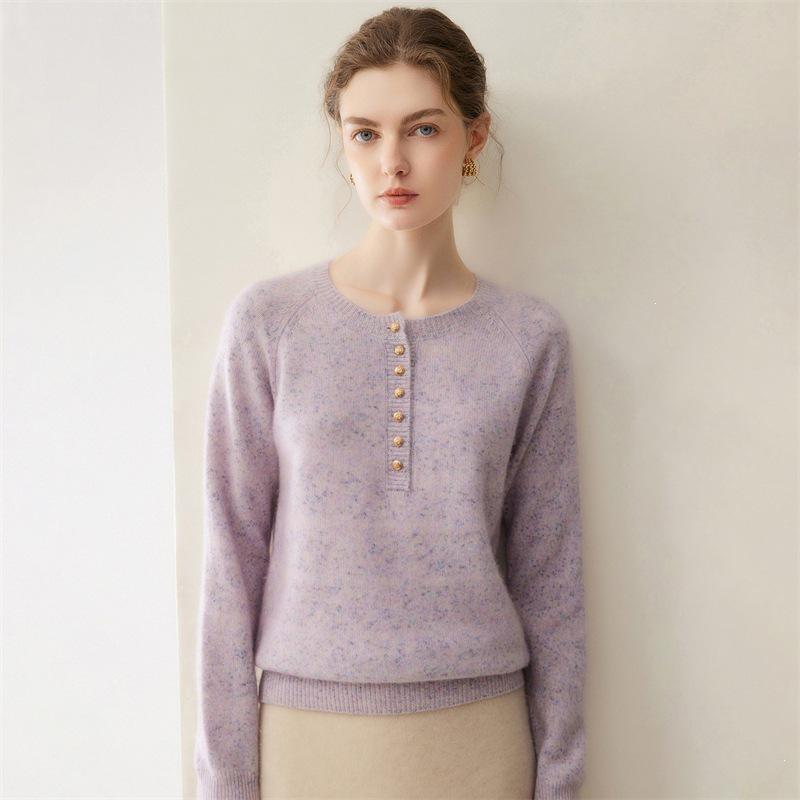 Autumn/Winter Simple Style Cashmere Sweater - Round Neck, Buttoned, Soft Knitwear, Loose Fit