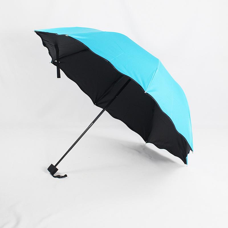 Automatic UV Three-Fold Umbrella - Black Glue Sun/Rain Protection with Printed Logo