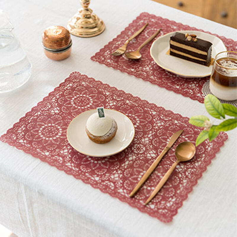 Hand-knitted pattern waterproof table mat in 3 colors Red