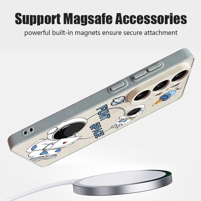 Magnetic Cute Astronaut Pattern Phone Case For Samsung Galaxy S26 S25 S24 S23 Ultra S25 FE A57 A56 A37 A17 A55 A26 A36 A35 Cover